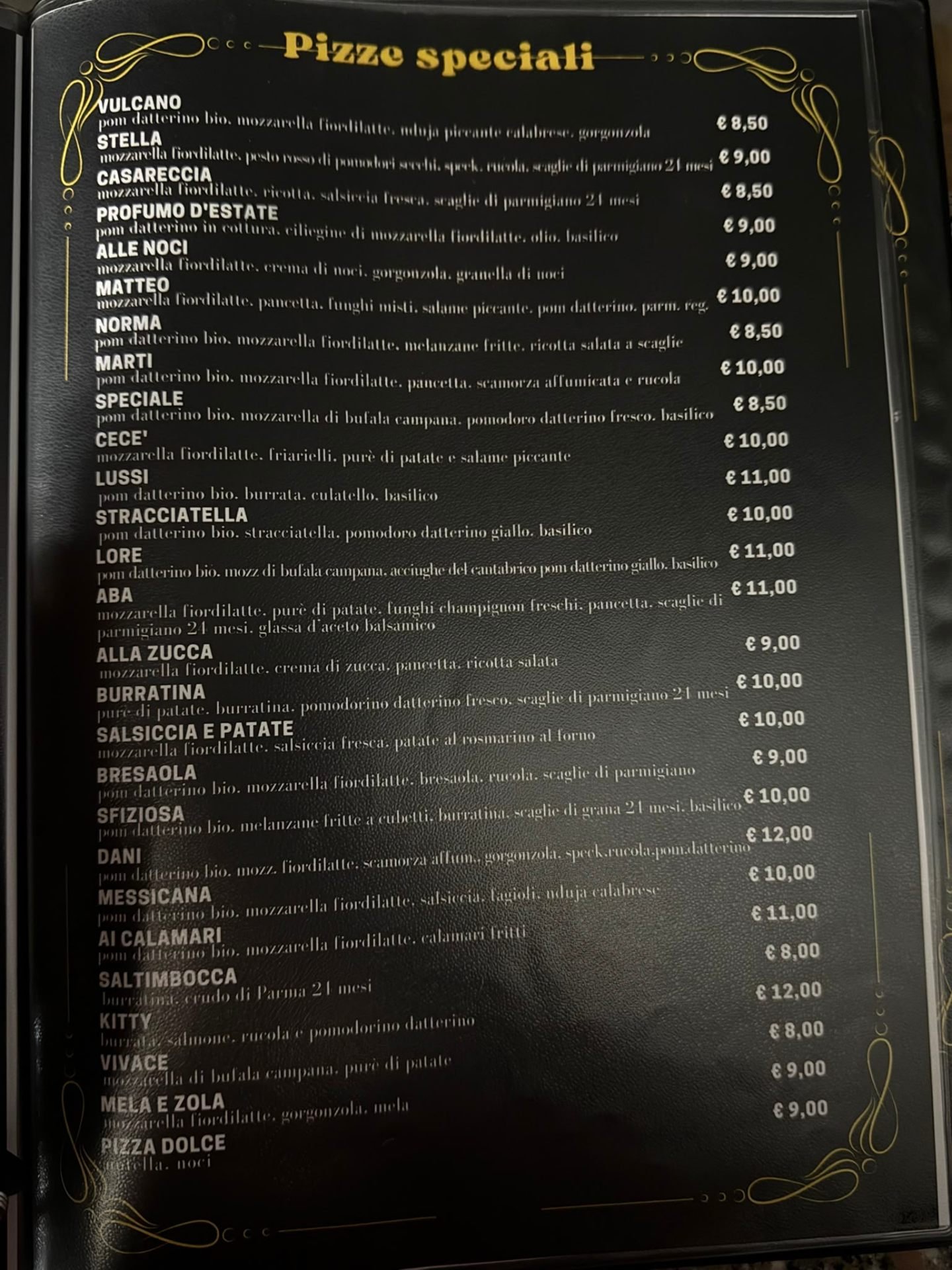 Menu pizze speciali del Ristorante Pizzeria da Matteo