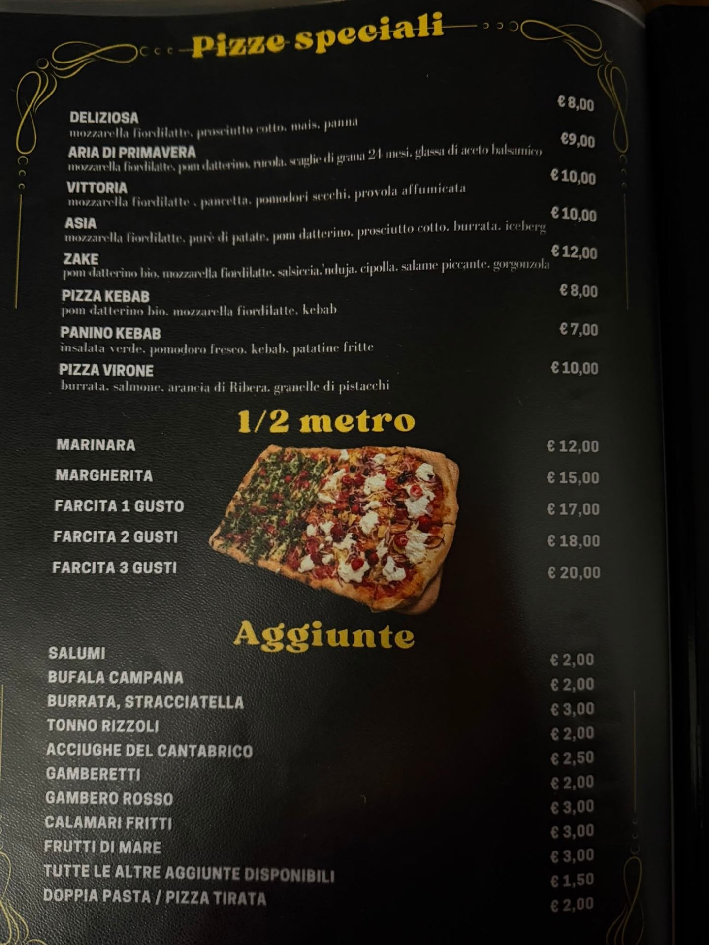 Menu pizze speciali, pizza al metro e aggiunte del Ristorante Pizzeria da Matteo