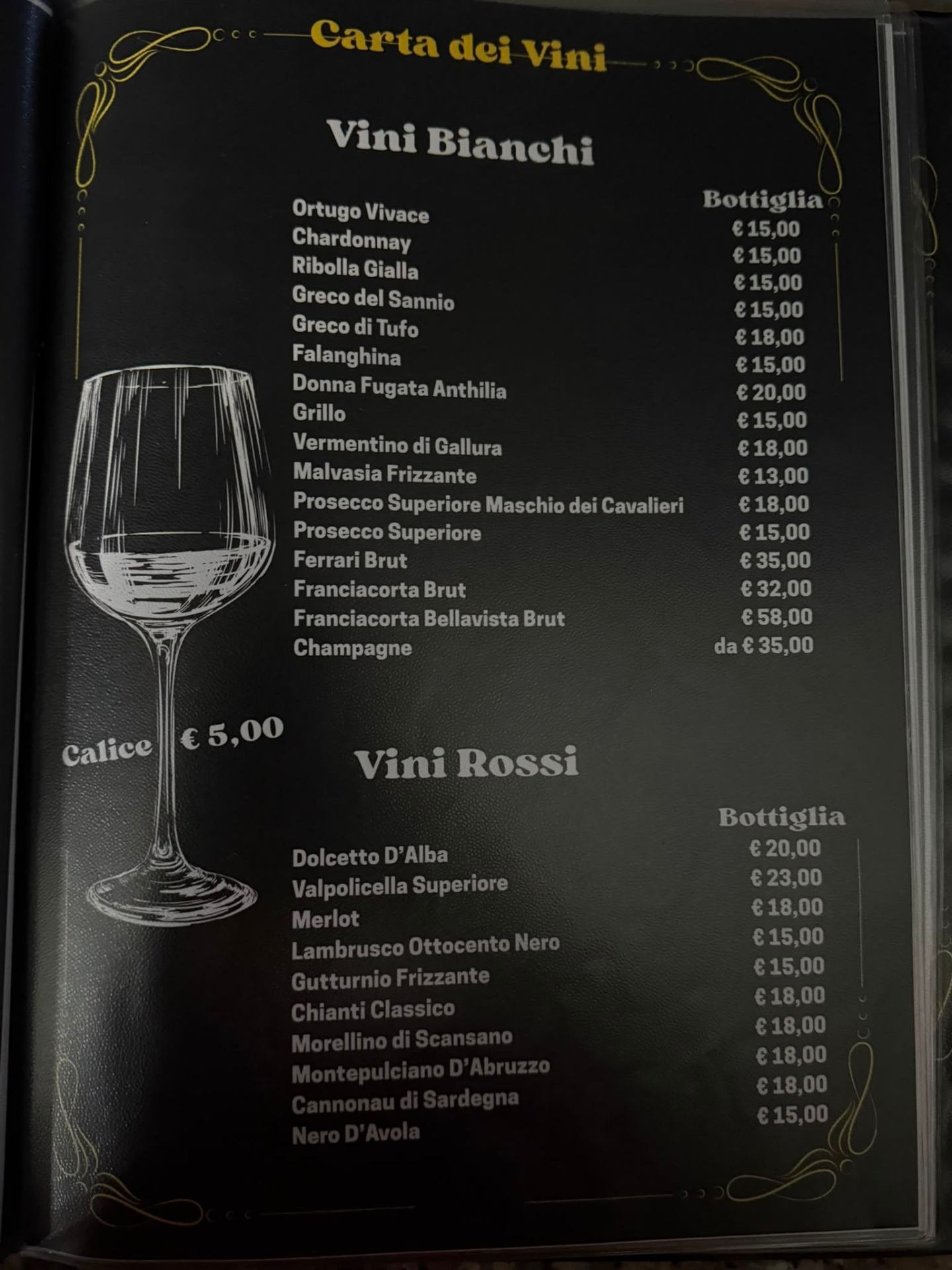 Carta dei vini bianchi e rossi del Ristorante Pizzeria da Matteo