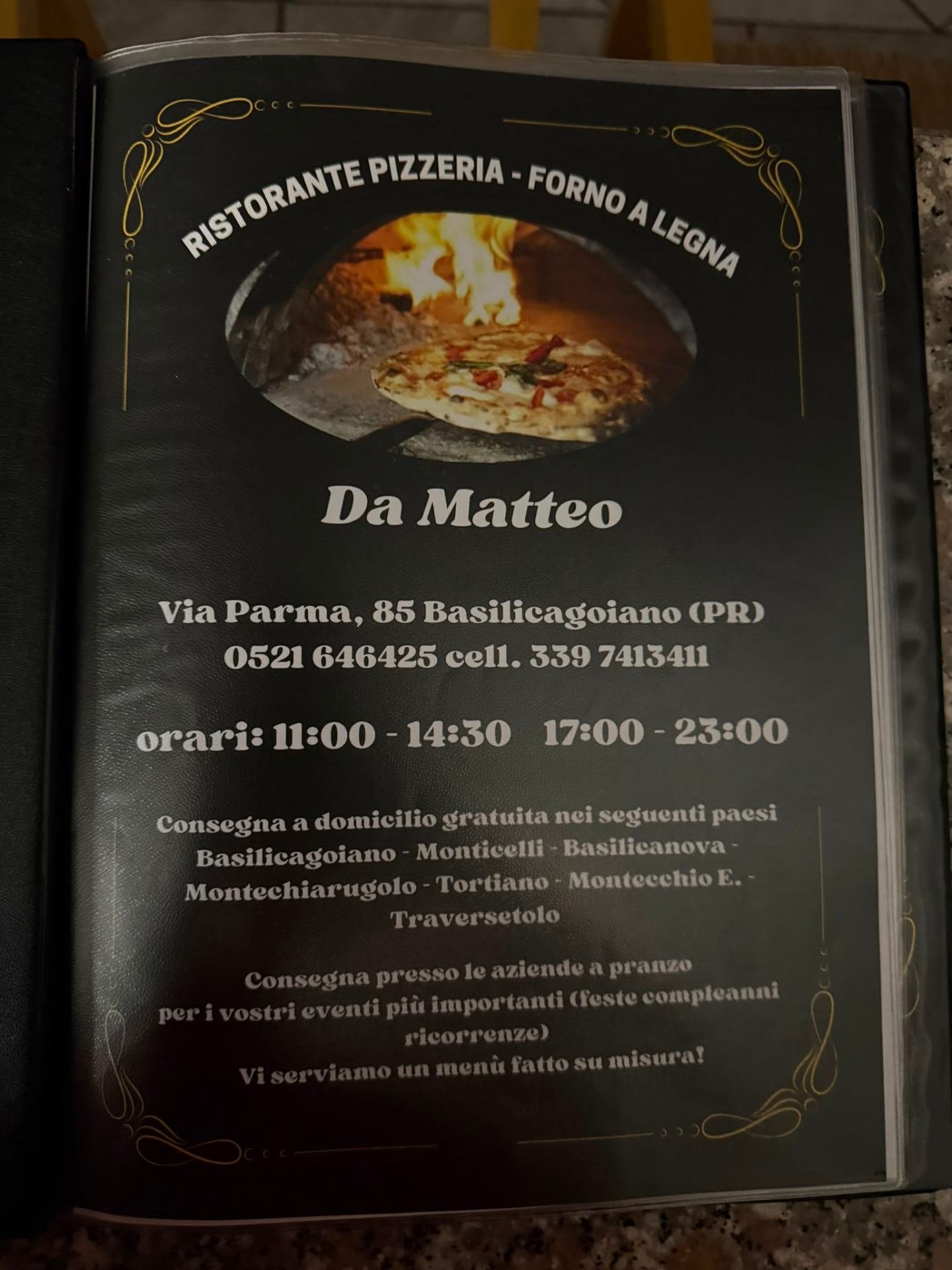 Copertina del menu del Ristorante Pizzeria da Matteo — Via Parma 85, Basilicagoiano (Montechiarugolo)